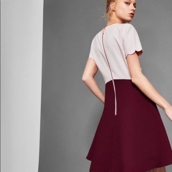 Ted Baker Adeline Pink Maroon Bow Scallop Dress - Picture 4 of 4